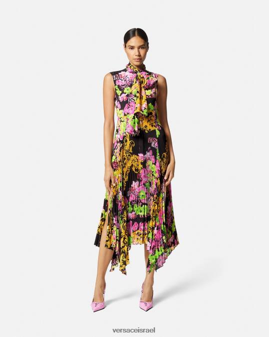נשים Versace שחור & הדפס שמלת חולצת מידי סחלב לוגו הַלבָּשָׁה N8T269