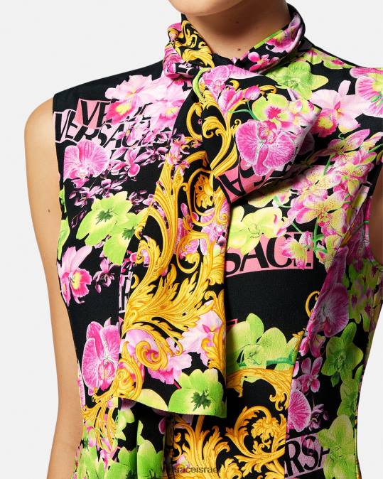 נשים Versace שחור & הדפס שמלת חולצת מידי סחלב לוגו הַלבָּשָׁה N8T269