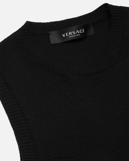 נשים Versace שָׁחוֹר שמלת מיני סרוגת לוגו סחלב הַלבָּשָׁה N8T270