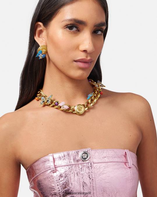 נשים Versace זהב שרשרת פרפרי קריסטל אביזרים N8T2713