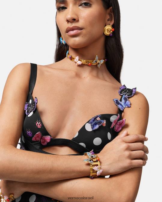 נשים Versace זהב צמיד שרוול פרפרי קריסטל אביזרים N8T2718