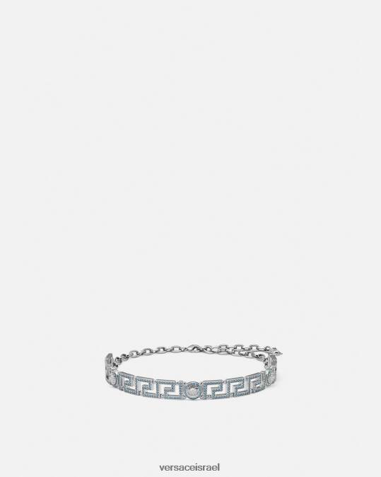 נשים Versace כחול בהיר ומתכתי שרשרת קולר מדוזה גרקה קריסטל אביזרים N8T2720