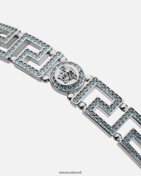 נשים Versace כחול בהיר ומתכתי שרשרת קולר מדוזה גרקה קריסטל אביזרים N8T2720