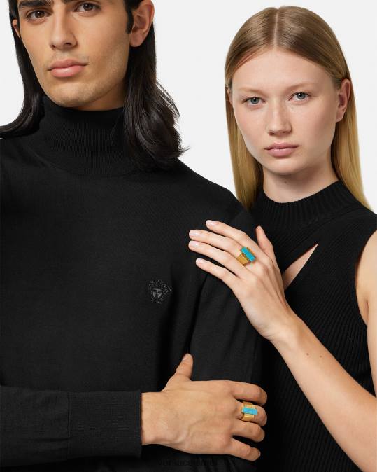 נשים Versace זהב וטורקיז טבעת אבן חן בצבע טורקיז גרקה אביזרים N8T2721