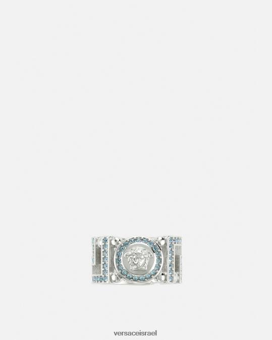 נשים Versace כחול בהיר ומתכתי טבעת קריסטל מדוזה גרקה אביזרים N8T2723
