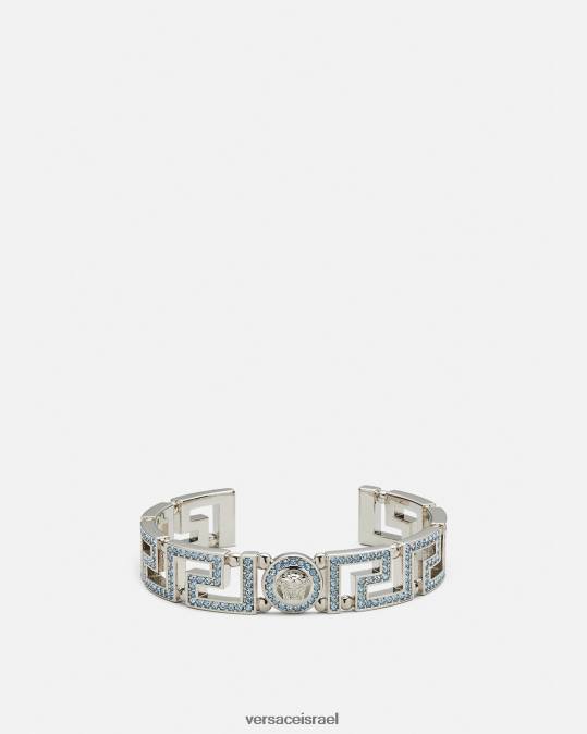 נשים Versace כחול בהיר ומתכתי צמיד שרוול קריסטל מדוזה גרקה אביזרים N8T2724