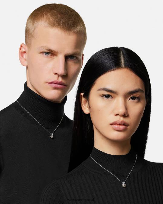 נשים Versace כחול בהיר ומתכתי שרשרת מדוזה קריסטל אביזרים N8T2726