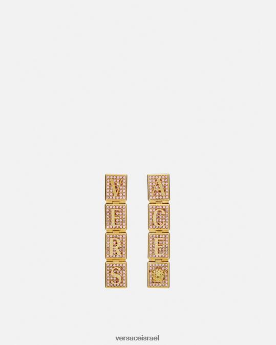 נשים Versace ורוד וזהב עגילי אריחי קריסטל אביזרים N8T2735