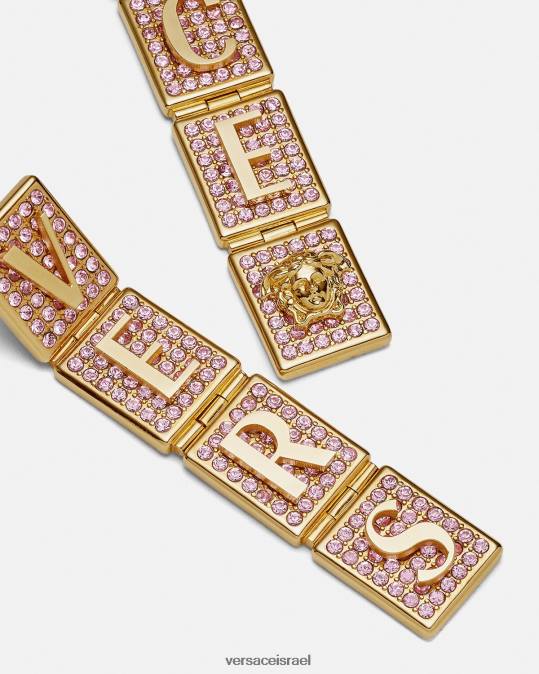 נשים Versace ורוד וזהב עגילי אריחי קריסטל אביזרים N8T2735