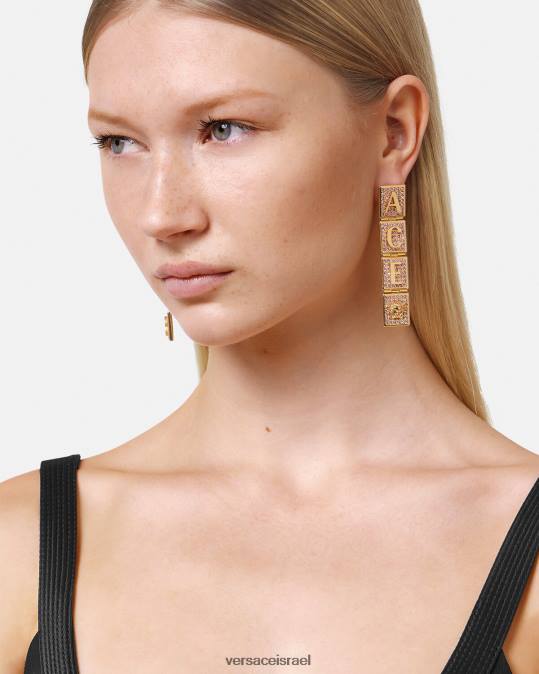 נשים Versace ורוד וזהב עגילי אריחי קריסטל אביזרים N8T2735
