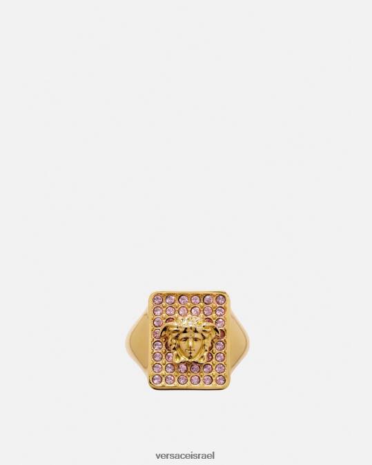 נשים Versace ורוד וזהב טבעת קריסטל אריחים אביזרים N8T2736
