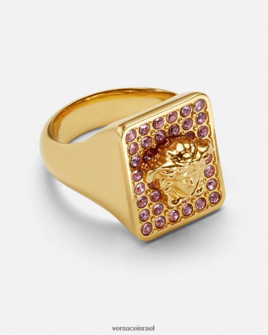 נשים Versace ורוד וזהב טבעת קריסטל אריחים אביזרים N8T2736