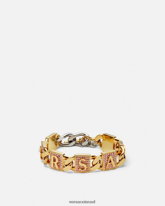 נשים Versace ורוד וזהב צמיד אריחי קריסטל אביזרים N8T2738