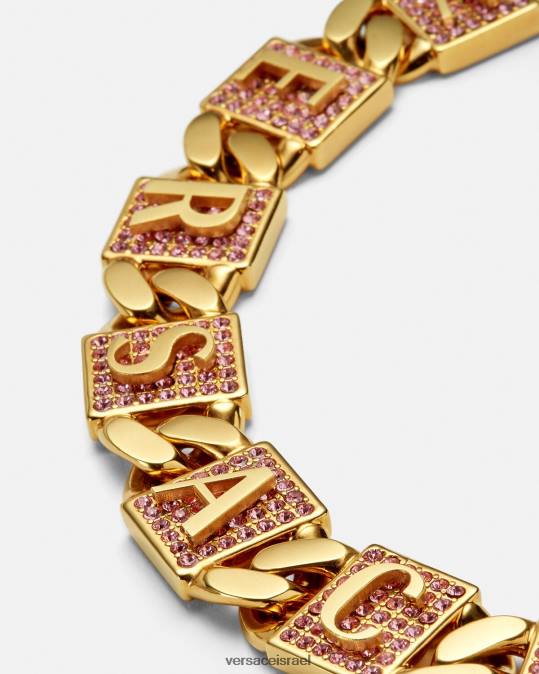 נשים Versace ורוד וזהב צמיד אריחי קריסטל אביזרים N8T2738