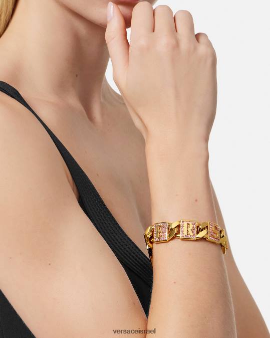 נשים Versace ורוד וזהב צמיד אריחי קריסטל אביזרים N8T2738