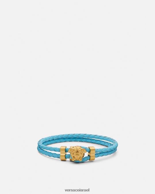 נשים Versace כחול בהיר צמיד עור קלוע מדוזה אביזרים N8T2739