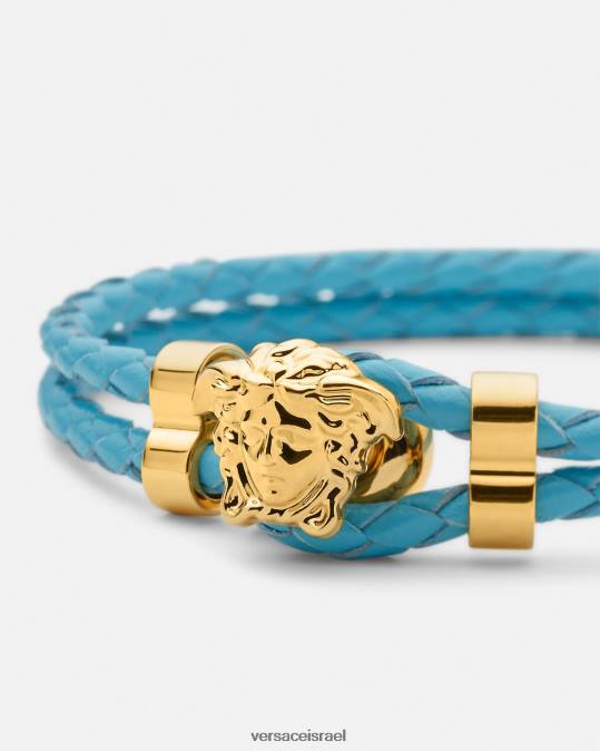 נשים Versace כחול בהיר צמיד עור קלוע מדוזה אביזרים N8T2739