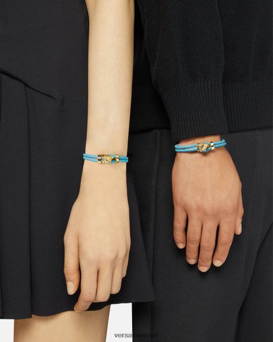 נשים Versace כחול בהיר צמיד עור קלוע מדוזה אביזרים N8T2739