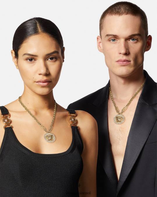נשים Versace זהב שרשרת קריסטל לה מדוזה גרקה אביזרים N8T2741