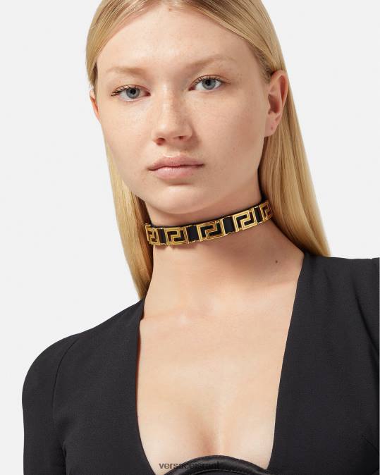 נשים Versace שָׁחוֹר צ'וקר מעור גרקה אביזרים N8T2746