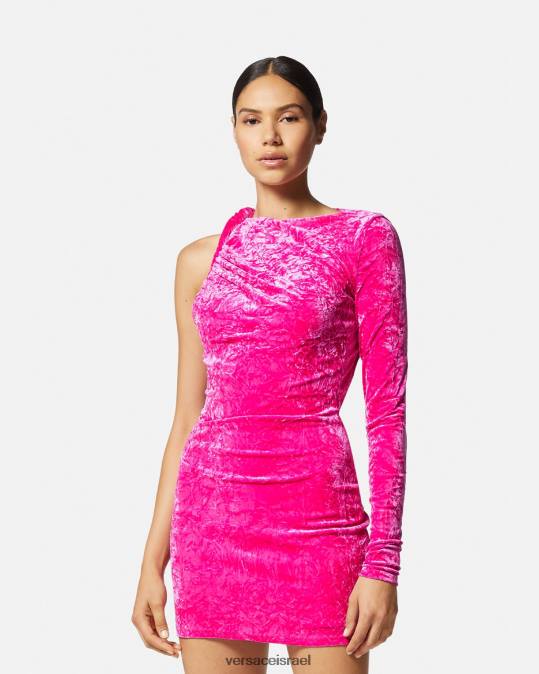נשים Versace ורוד פוקסיה שמלת מיני קטיפה מגולגלת הַלבָּשָׁה N8T274