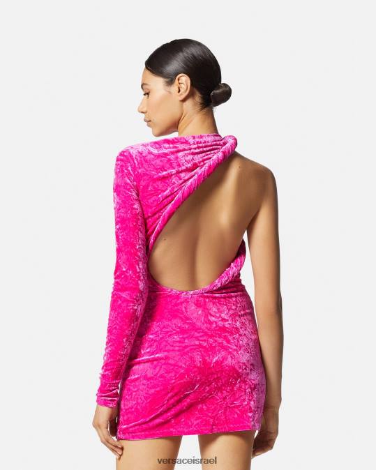 נשים Versace ורוד פוקסיה שמלת מיני קטיפה מגולגלת הַלבָּשָׁה N8T274