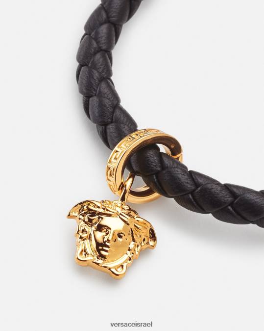 נשים Versace שָׁחוֹר צמיד עור קלוע מדוזה אביזרים N8T2767