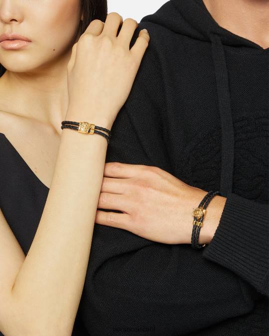 נשים Versace זהב צמיד עור קלוע מדוזה אביזרים N8T2768