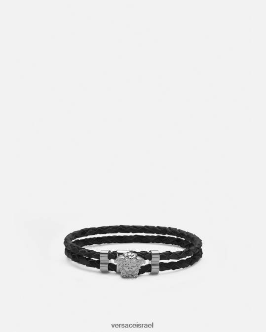נשים Versace שָׁחוֹר צמיד עור קלוע מדוזה אביזרים N8T2769