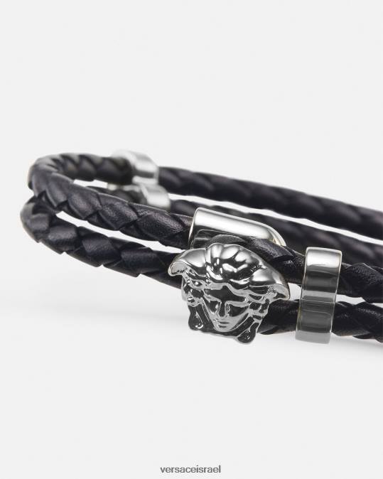 נשים Versace שָׁחוֹר צמיד עור קלוע מדוזה אביזרים N8T2769