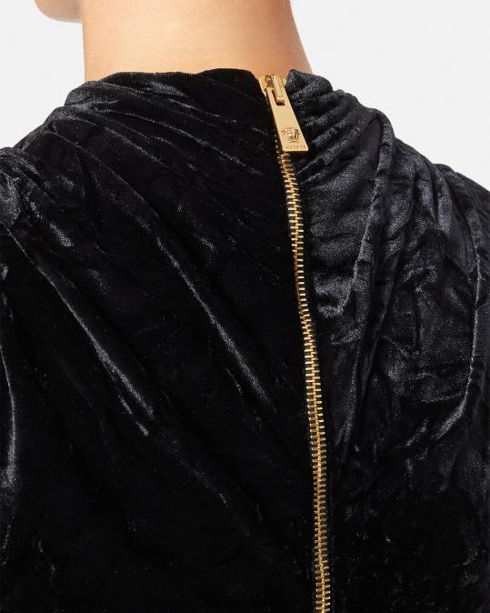 נשים Versace שָׁחוֹר שמלת מיני קטיפה אסימטרית הַלבָּשָׁה N8T276