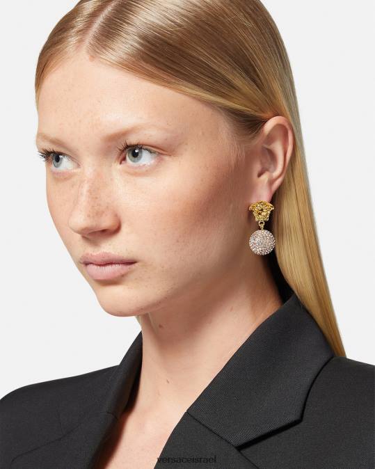 נשים Versace זהב עגילי כדור בדולח מדוזה אביזרים N8T2776