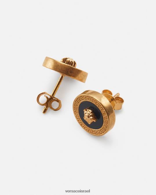 נשים Versace זהב שחור עגילי מדוזה צמודים באמייל אביזרים N8T2777
