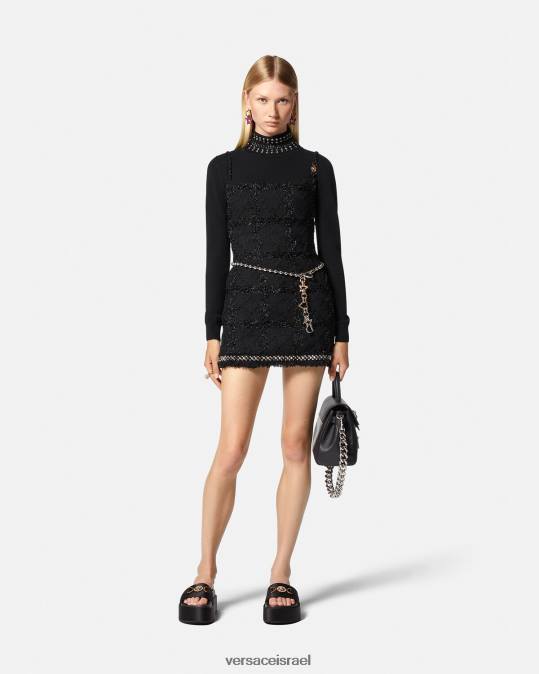 נשים Versace שָׁחוֹר שמלת מיני טוויד מדוזה מדוזה הַלבָּשָׁה N8T277