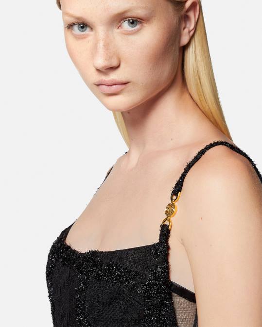נשים Versace שָׁחוֹר שמלת מיני טוויד מדוזה מדוזה הַלבָּשָׁה N8T277