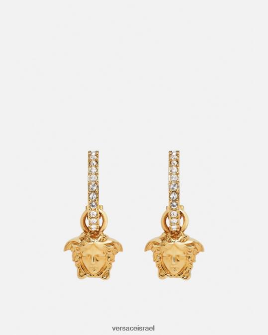נשים Versace זהב עגילי חישוק קריסטל לה מדוזה אביזרים N8T2788