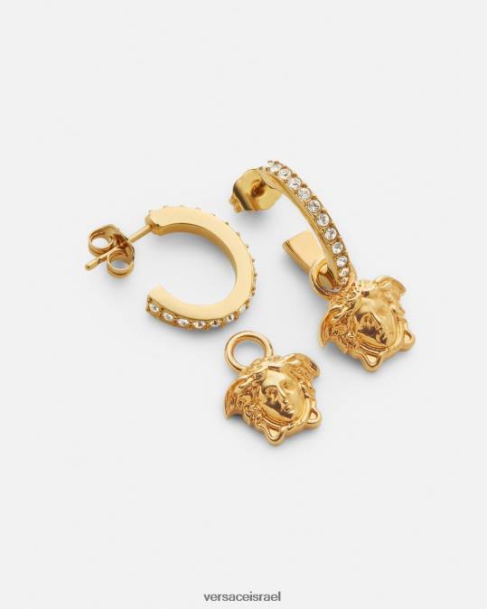 נשים Versace זהב עגילי חישוק קריסטל לה מדוזה אביזרים N8T2788