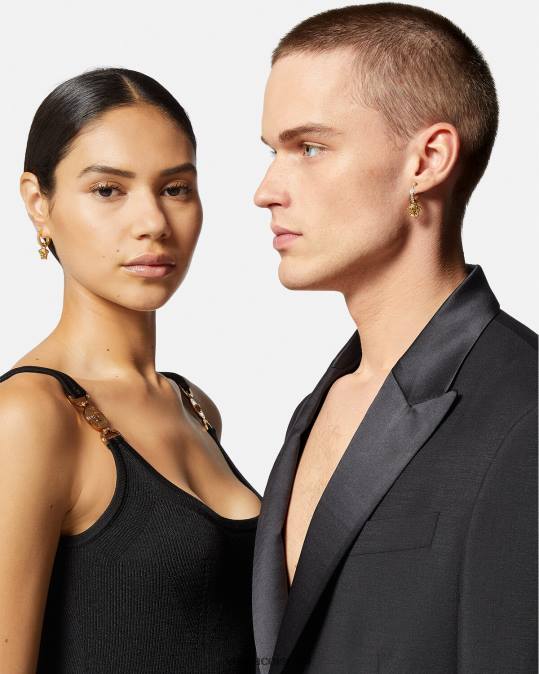 נשים Versace זהב עגילי חישוק קריסטל לה מדוזה אביזרים N8T2788