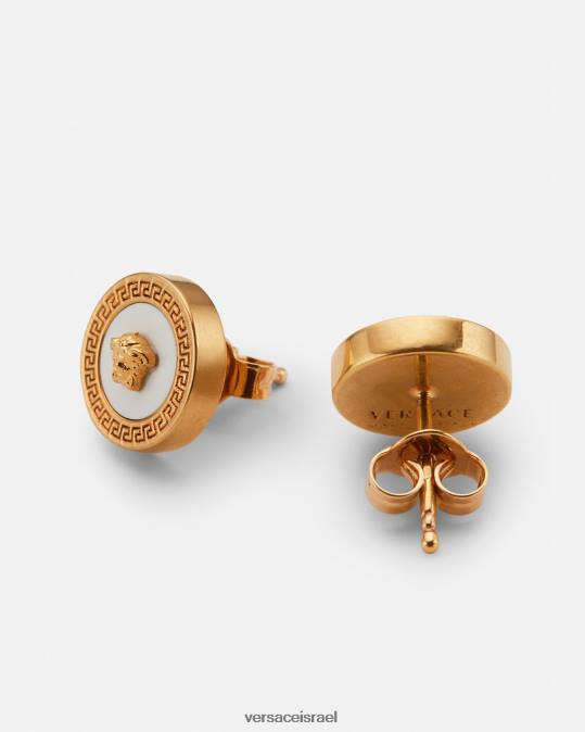 נשים Versace זהב ולבן עגילי מדוזה צמודים באמייל אביזרים N8T2790