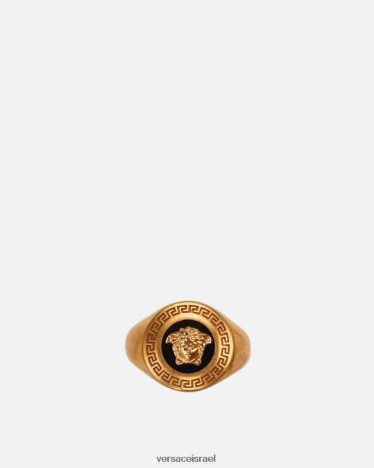 נשים Versace זהב שחור טבעת חותם מדוזה אמייל אביזרים N8T2791