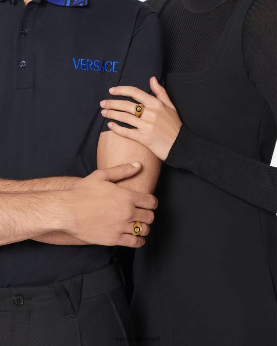 נשים Versace זהב שחור טבעת חותם מדוזה אמייל אביזרים N8T2791