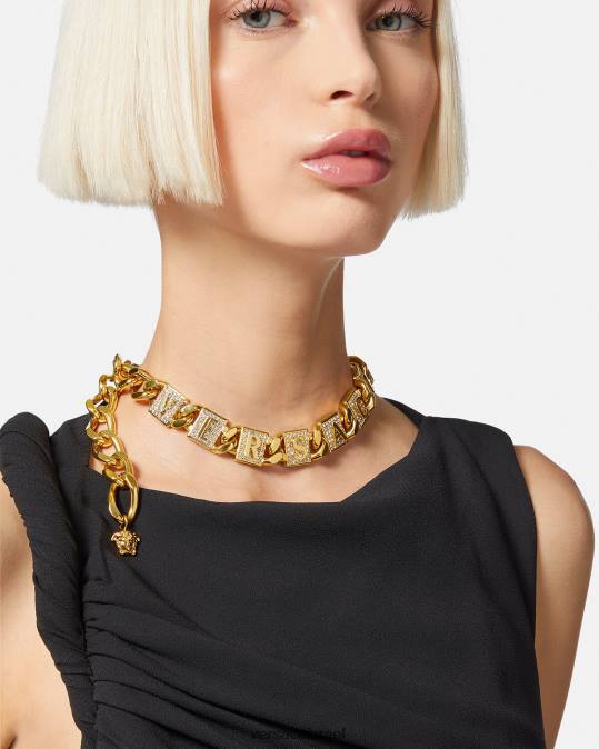 נשים Versace זהב שרשרת אריחי קריסטל אביזרים N8T2807