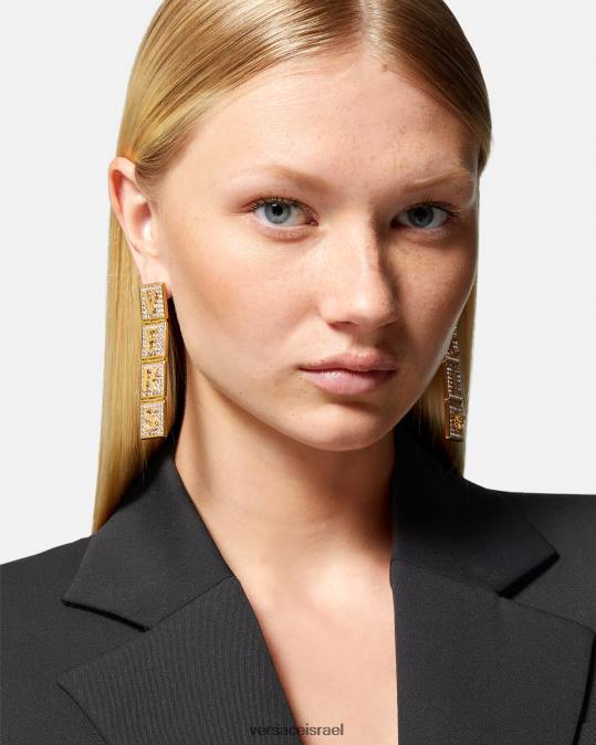 נשים Versace זהב עגילי אריחי קריסטל אביזרים N8T2809