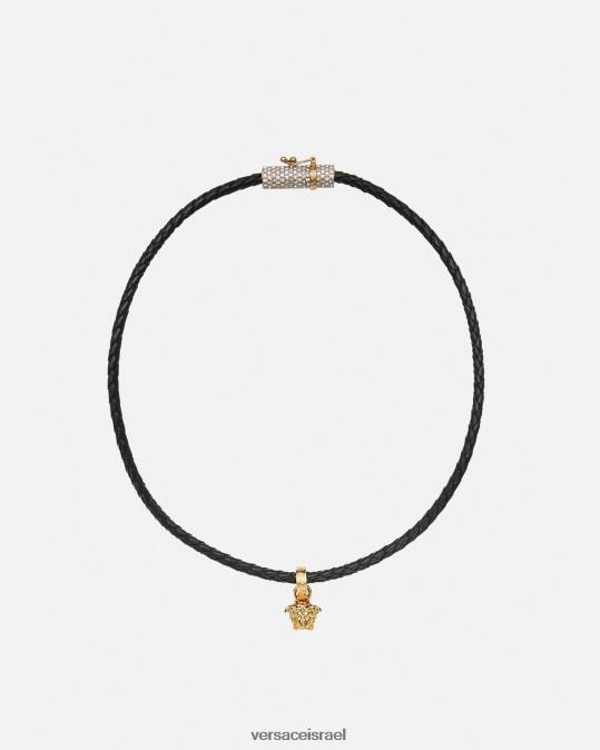 נשים Versace שָׁחוֹר שרשרת מדוזה מעור קריסטל אביזרים N8T2812