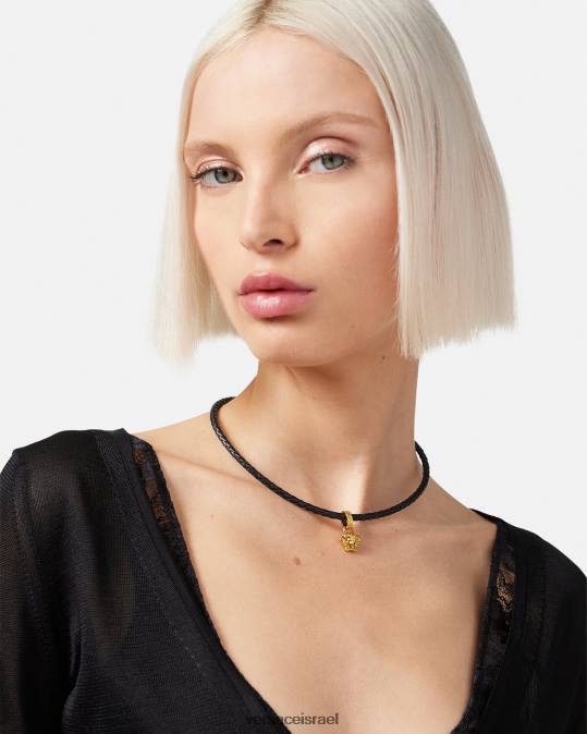 נשים Versace שָׁחוֹר שרשרת מדוזה מעור קריסטל אביזרים N8T2812