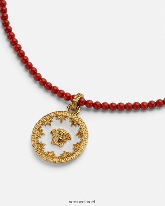 נשים Versace בורדו וזהב שרשרת חרוזים בצלחת מדוזה אביזרים N8T2816