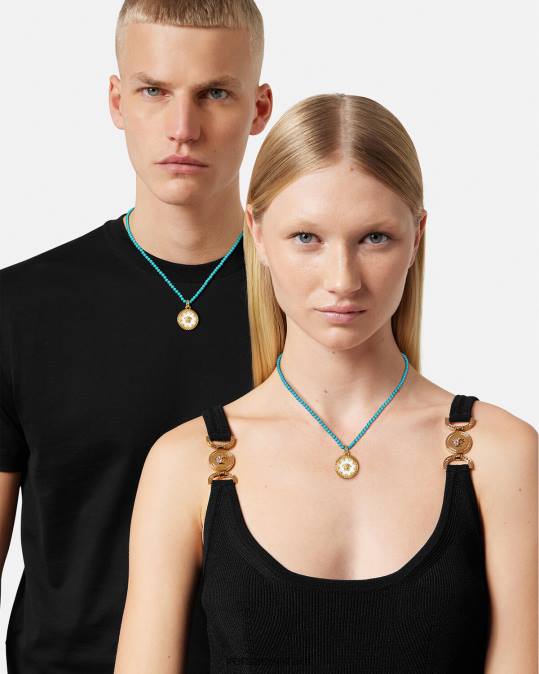 נשים Versace טורקיז שרשרת חרוזים בצלחת מדוזה אביזרים N8T2817
