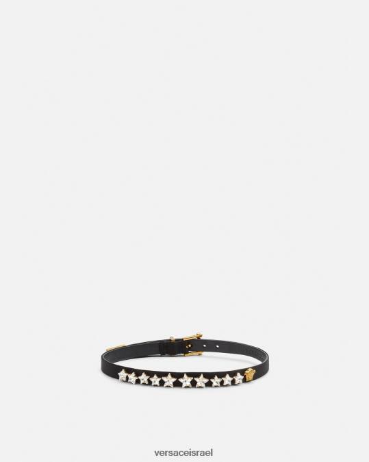 נשים Versace שָׁחוֹר קולר כוכב קריסטל סאטן אביזרים N8T2826