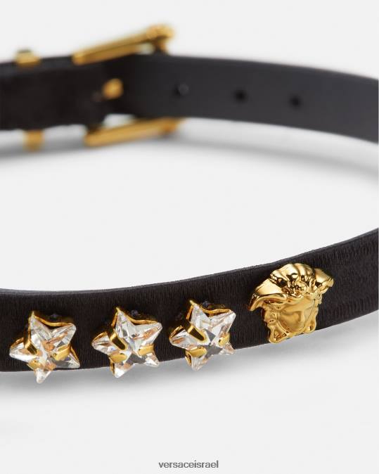 נשים Versace שָׁחוֹר קולר כוכב קריסטל סאטן אביזרים N8T2826