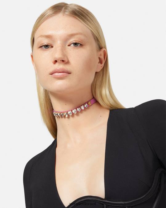נשים Versace וָרוֹד חונק לבבות קריסטל סאטן אביזרים N8T2827